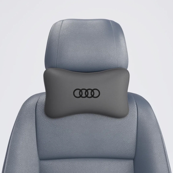 Подушки под шею Подушка под шею серая с вышивкой Audi (Черная)